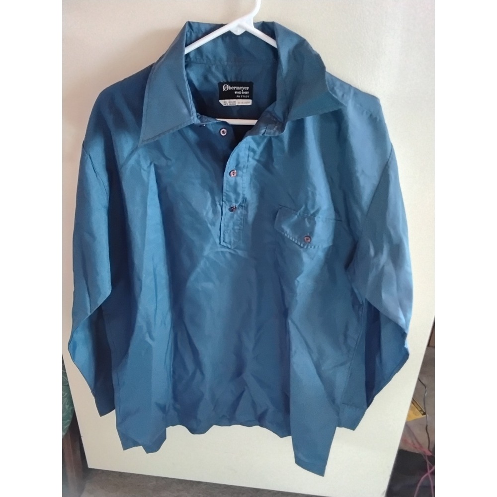 Vintage Obermeyer Wind Shirt Mens Large Teal Blue Nylon‎ Pullover Made in Japan